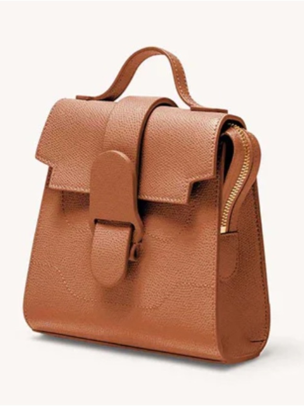 Senreve Mini Aluna Leather Top-Handle Satchel in Cognac Brown